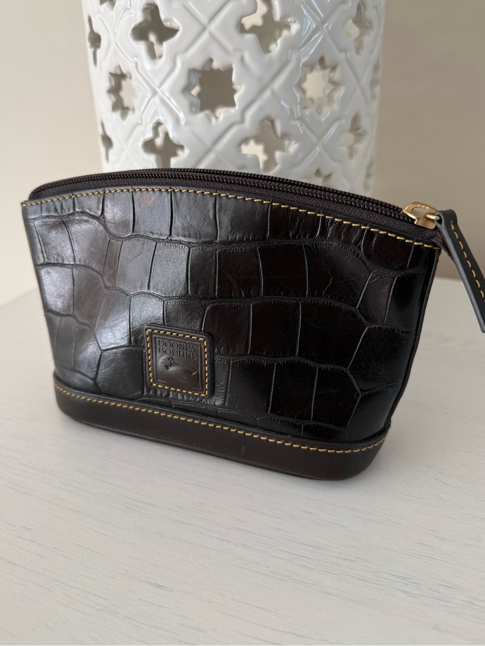 Dooney & Bourke Croc Embossed Leather Pouch Bag - Picture 2 of 11